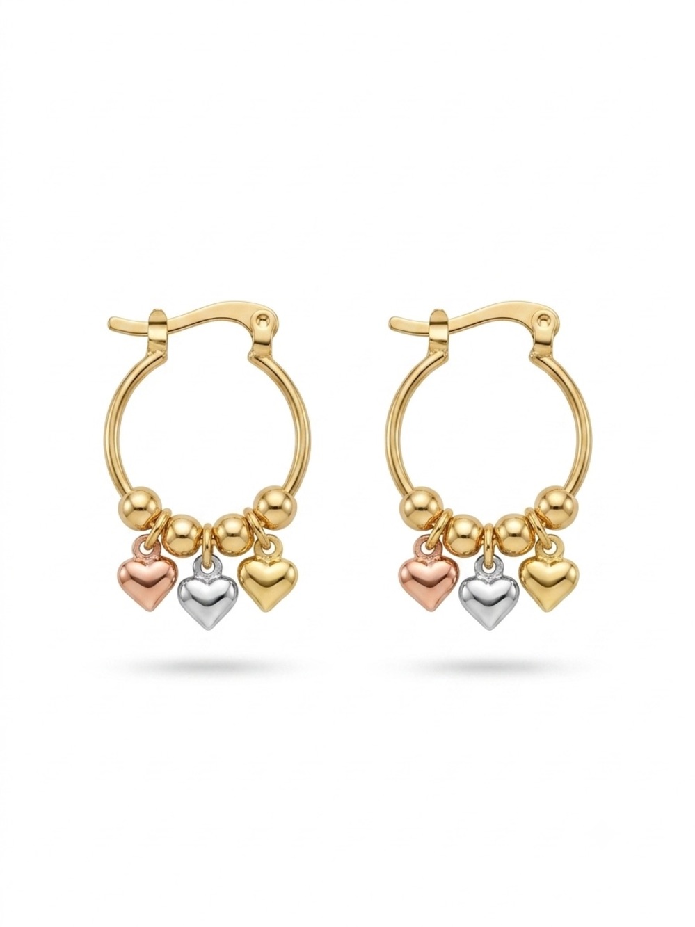 14k Gold - Filled Earrings with Tri-Color Heart Charms